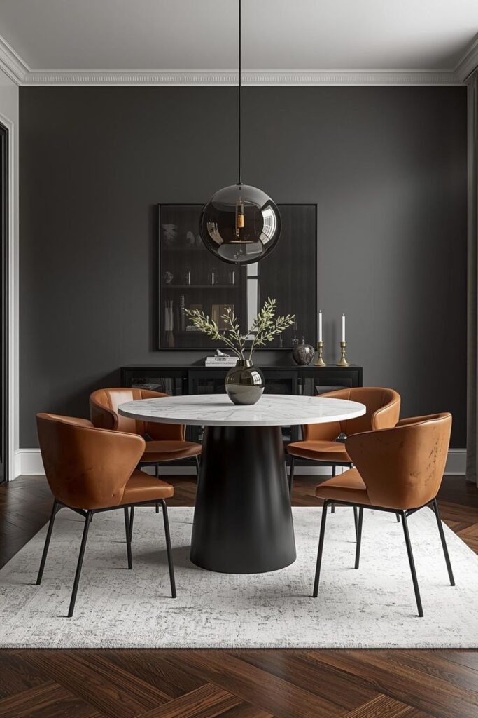 Charcoal Feature Wall With Marble-Top Dining Drama