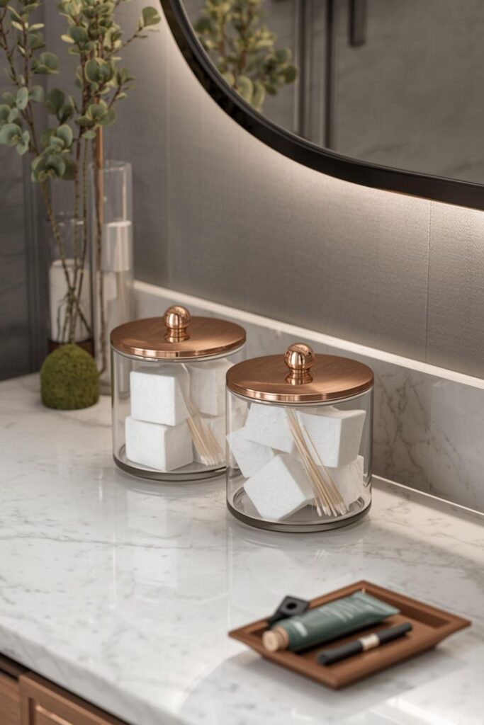 Covered Cotton Pad Canisters for a Spa-Clean Countertop