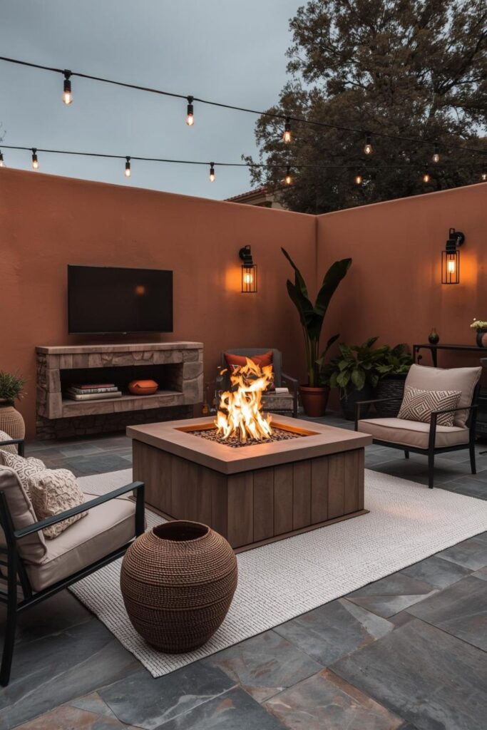 Desert-Inspired Adobe Fire Pit Zone With Terra-Cotta Accents