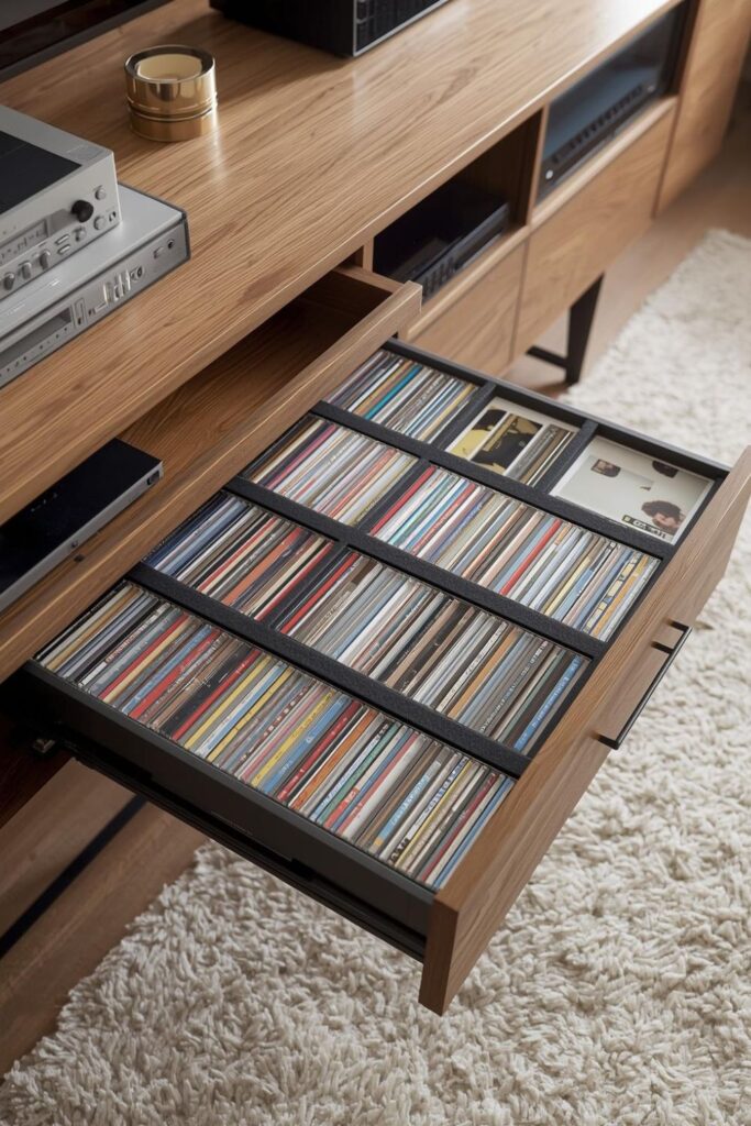 Drawer Insert CD Organizer Inside A Media Console