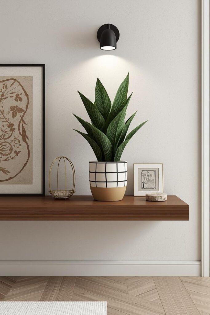 Graphic Black-and-Cream Grid Pot for a Clean Modern Shelf