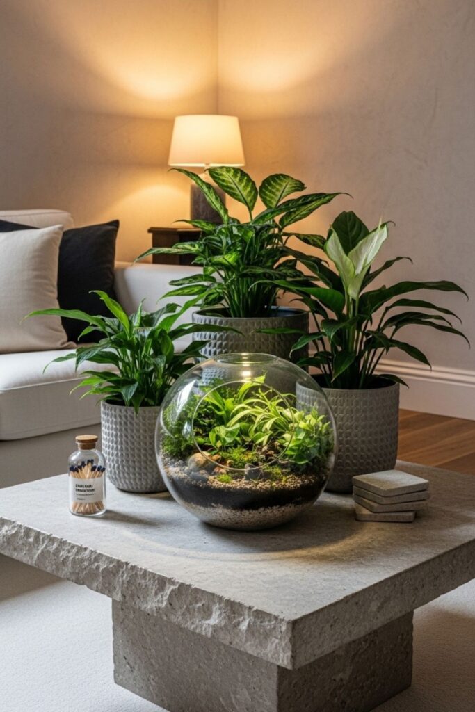 Indoor Garden Coffee Table Terrarium With Accent Uplighting