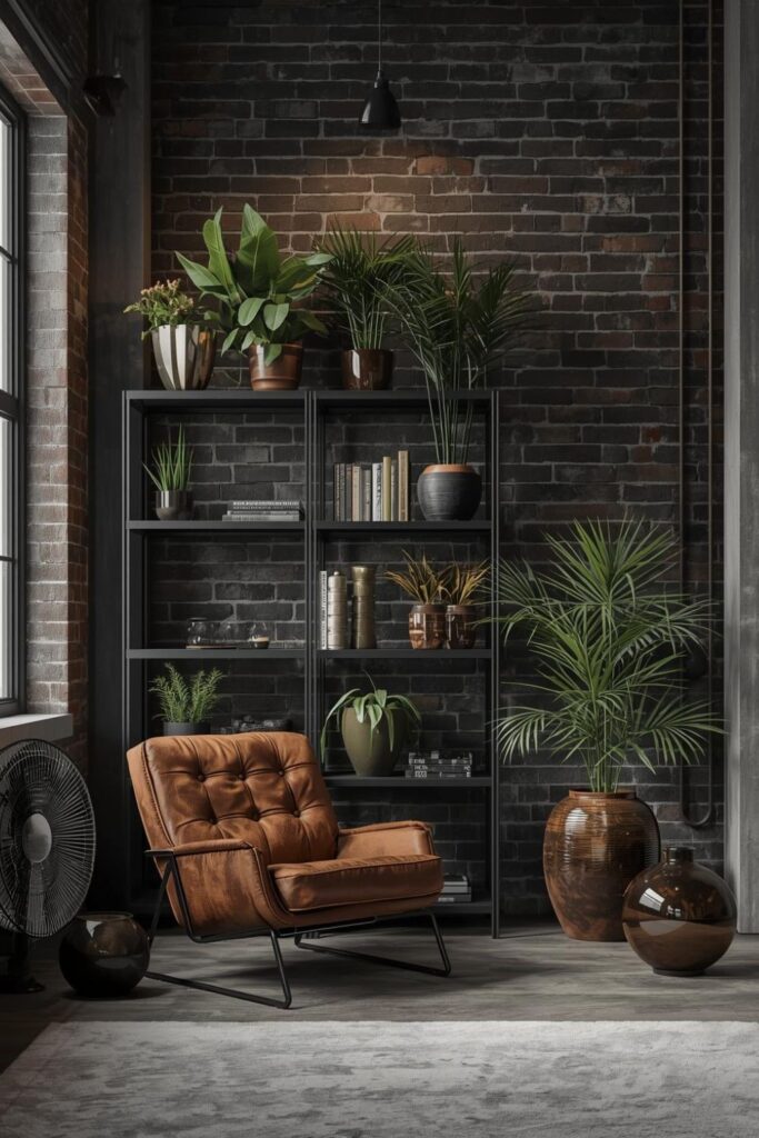 Industrial Loft Plant Corner With Concrete, Steel, and Tall Palms