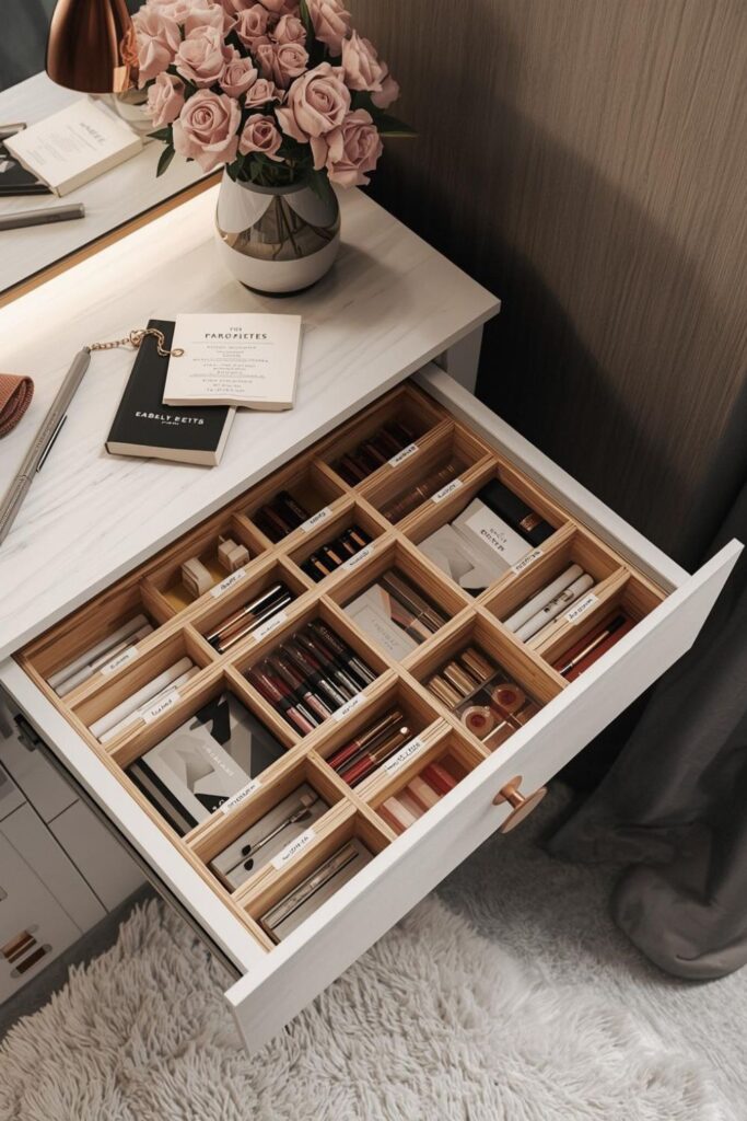 Labelled Drawer Dividers for Lipsticks, Pencils, and Palettes