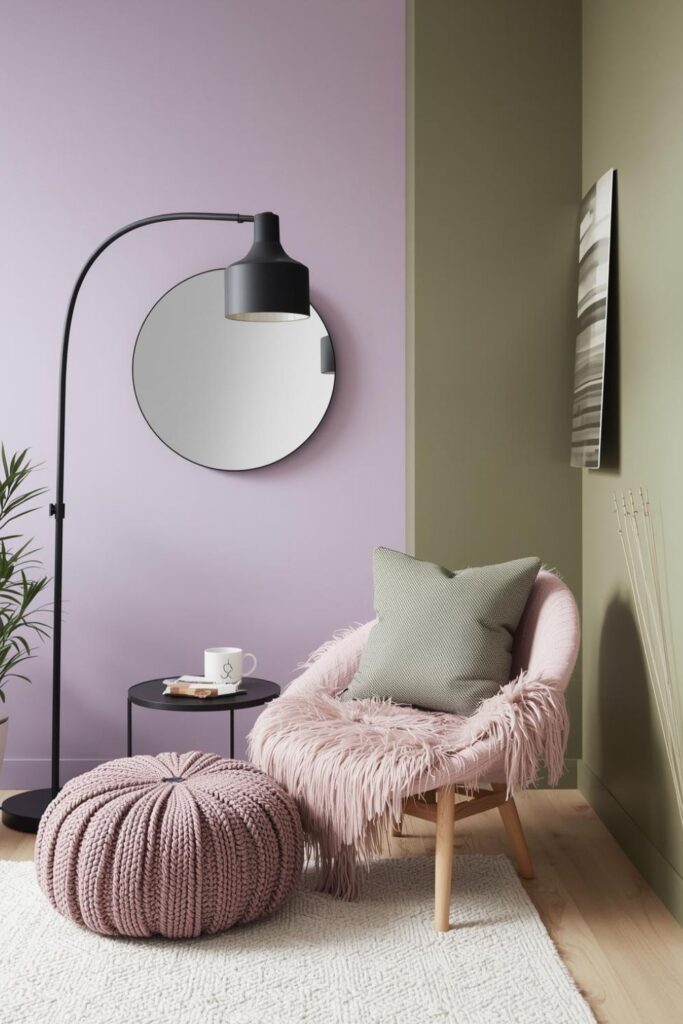 Lavender and Olive Boho Living Room With Soft Minimal Lines