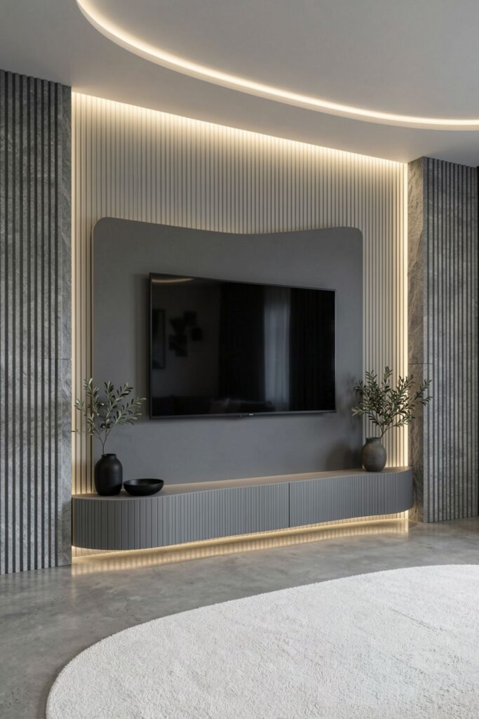 Matte Graphite Curve With Fluted Stone Side Columns