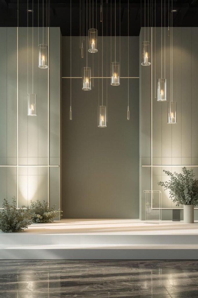 Minimal Sage Panel Backdrop With Floating Candle Clusters