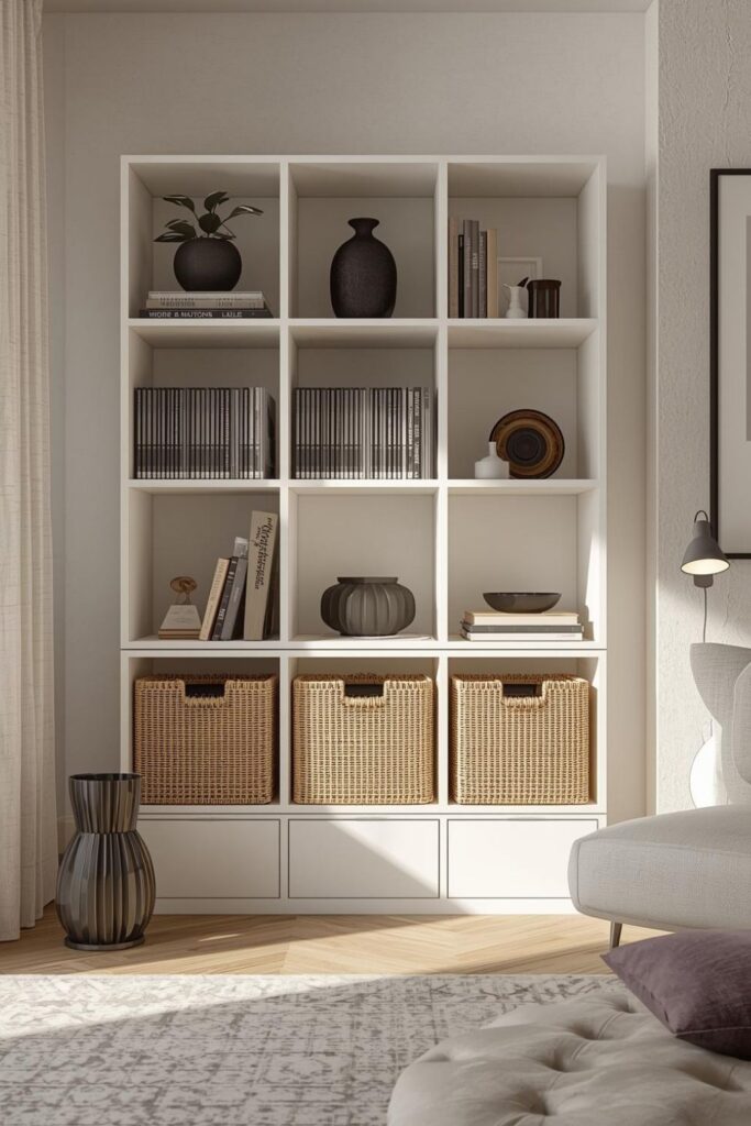Minimal White Cube Unit With CD Inserts And Baskets