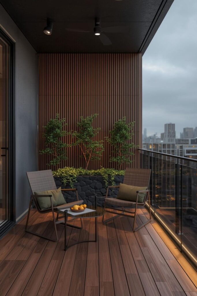 Mocha and Olive Balcony Bar Lounge with Raised Planter Edge