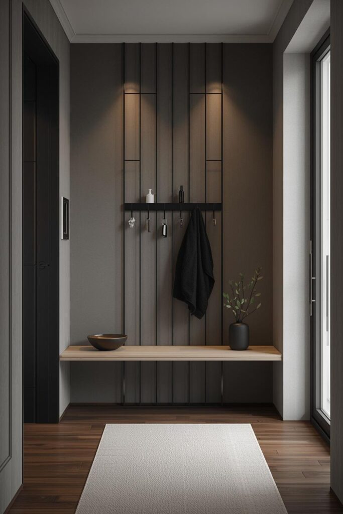 Slim Entryway Wall Cubby System With Hidden Key Hooks