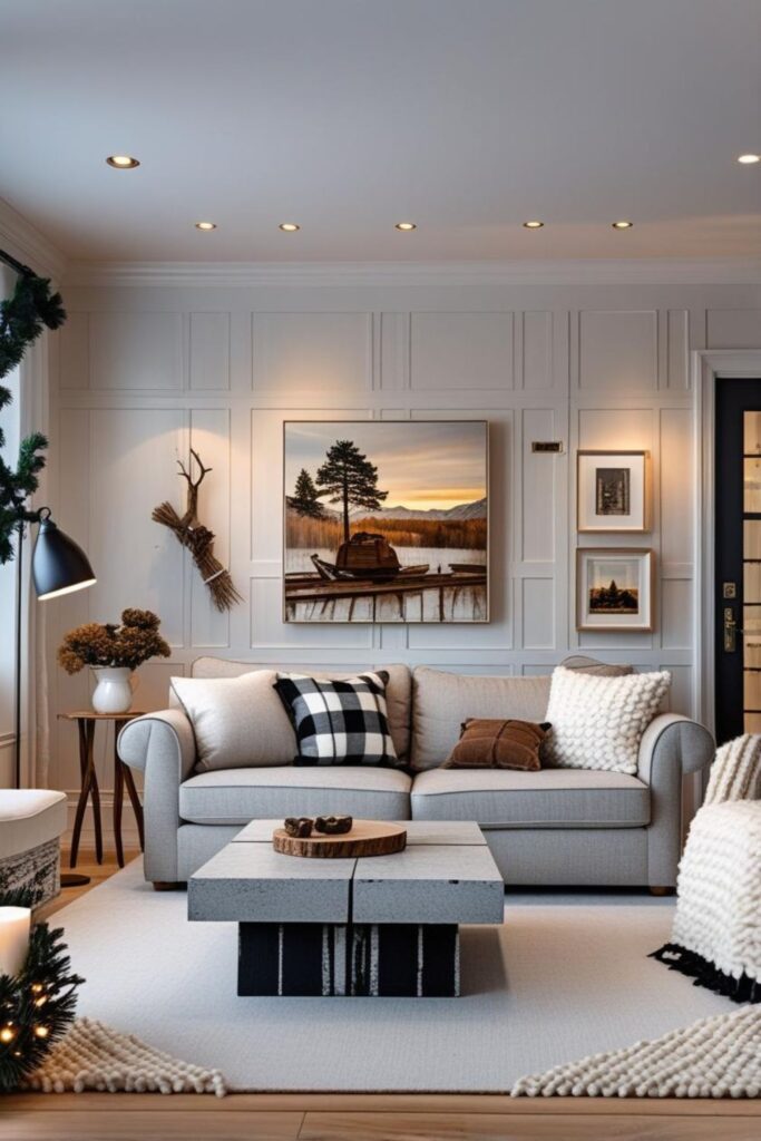 Slipcovered Sofa Corner With Warm Woods and Soft Layers