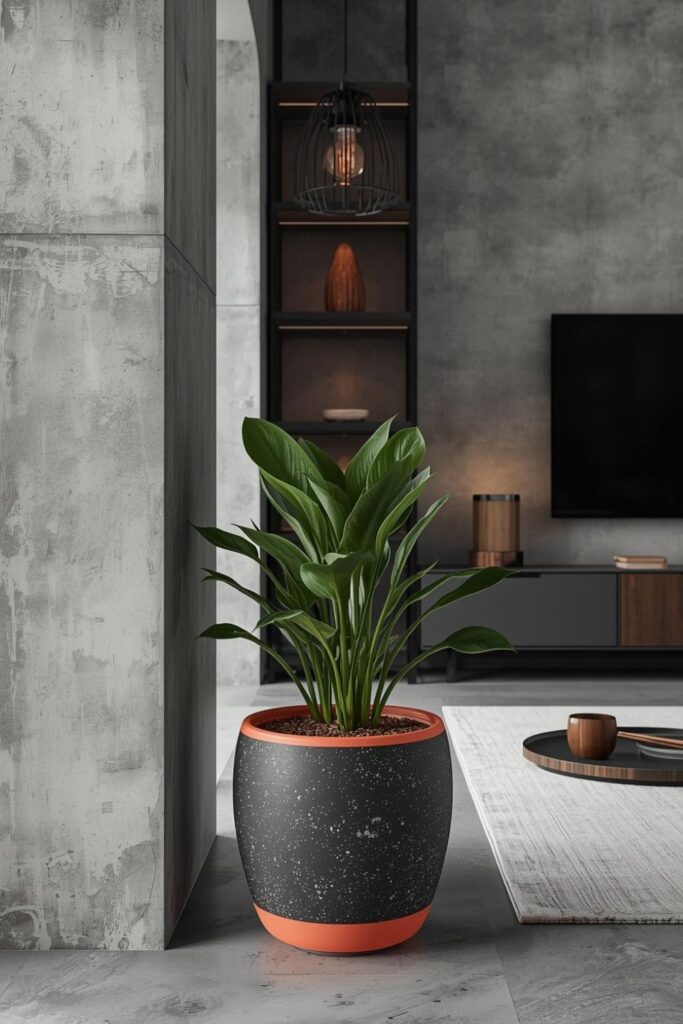 Speckled Charcoal Pot with Coral Rim for a Modern Loft Feel