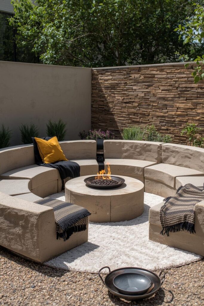 Stone Circle Conversation Pit With Modular Cushioned Seats