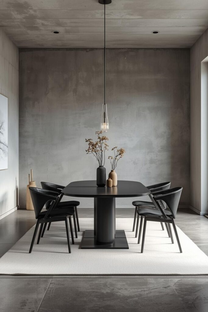 Stone-Gray Limewash Walls With Minimalist Black Accents