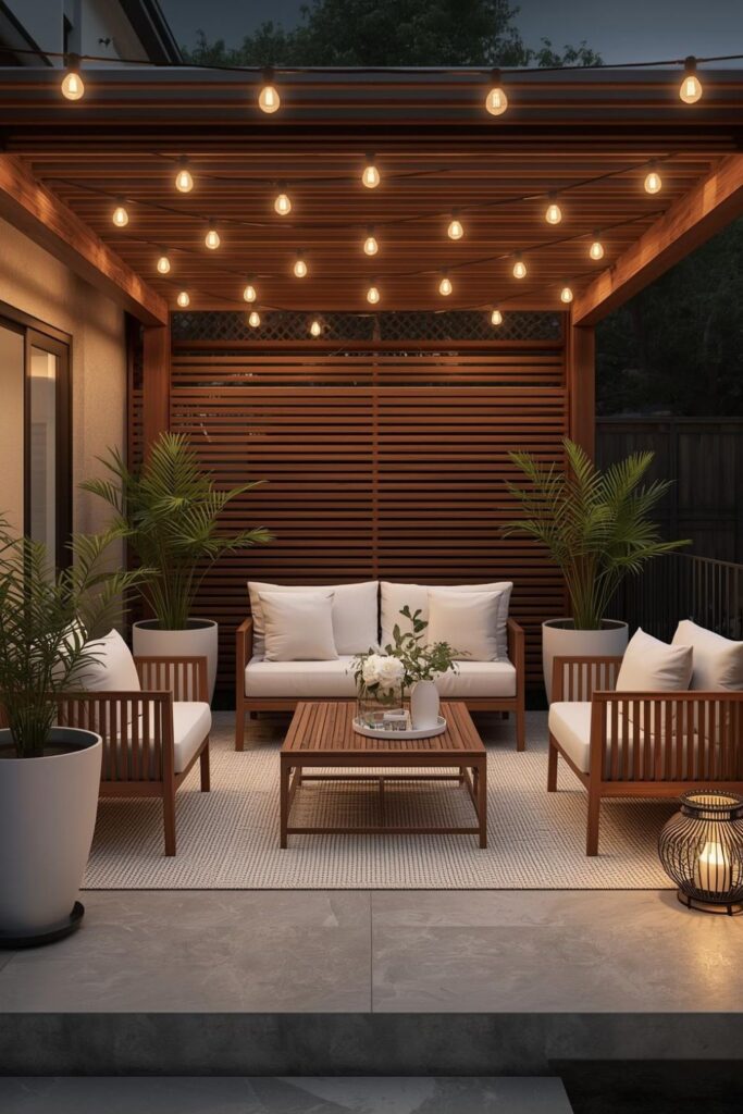 Teak and White Pergola Styling with Airy Coastal Restraint