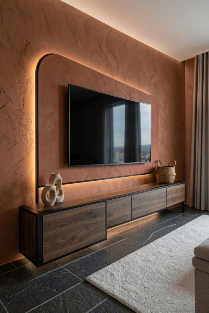 Terracotta Accent Curve With Smoked Wood and Black Steel