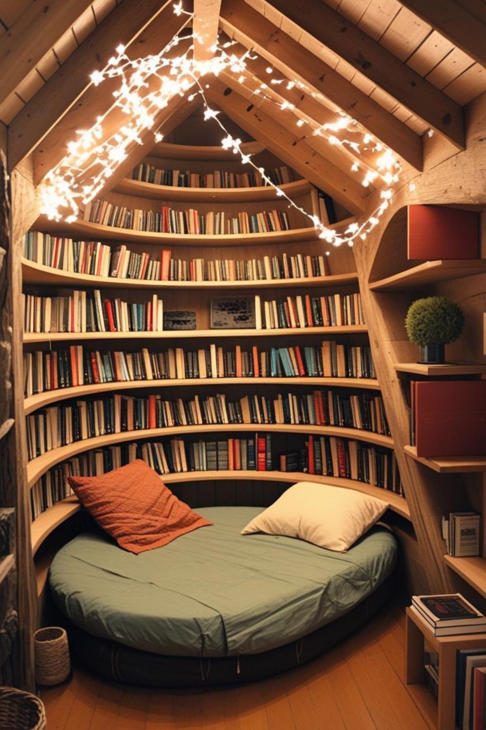 Terracotta Glow Nook with Curved Shelves and Daybed Mattress