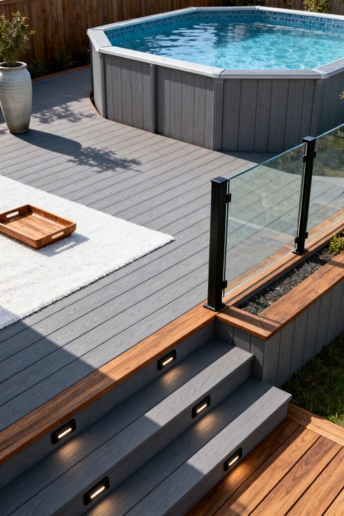 Tiered Composite Deck With Glass Railing Resort Style