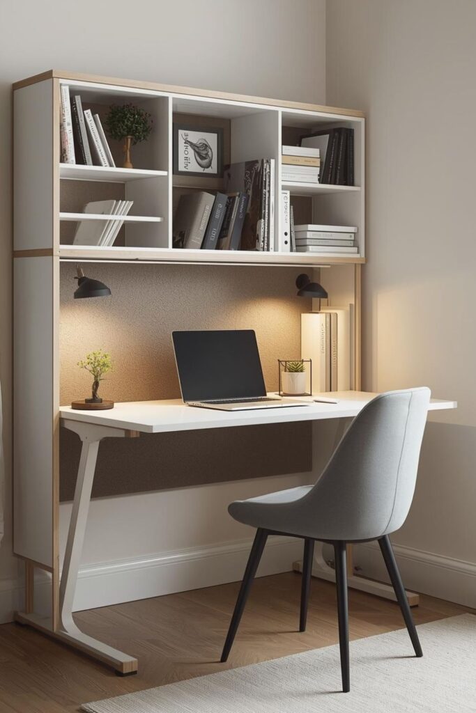 Wall-Mounted Folding Desk With Vertical File Storage Panel
