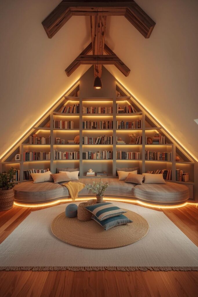 Warm Gray-Blue Pod Cubbies with Bright Cubby Outline Lighting