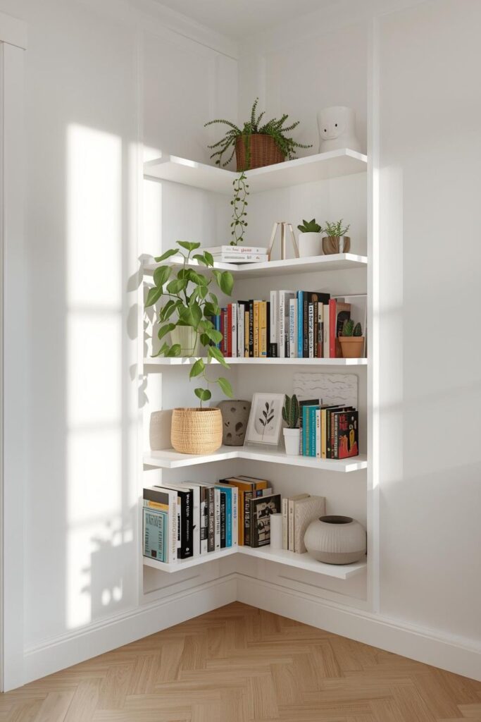 White with Colorful Book Spines for a Lively Corner Display