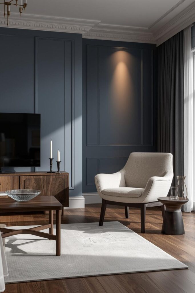 Airy Powder Blue With White Trim and Walnut Depth