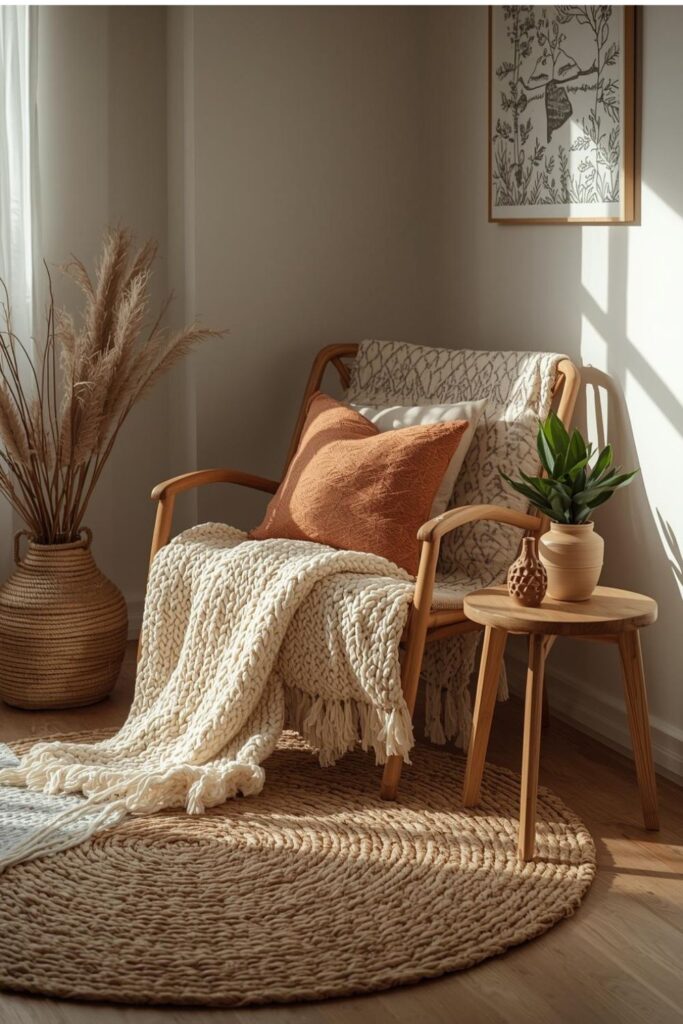 Boho Cozy Reading Corner with Layered Textiles