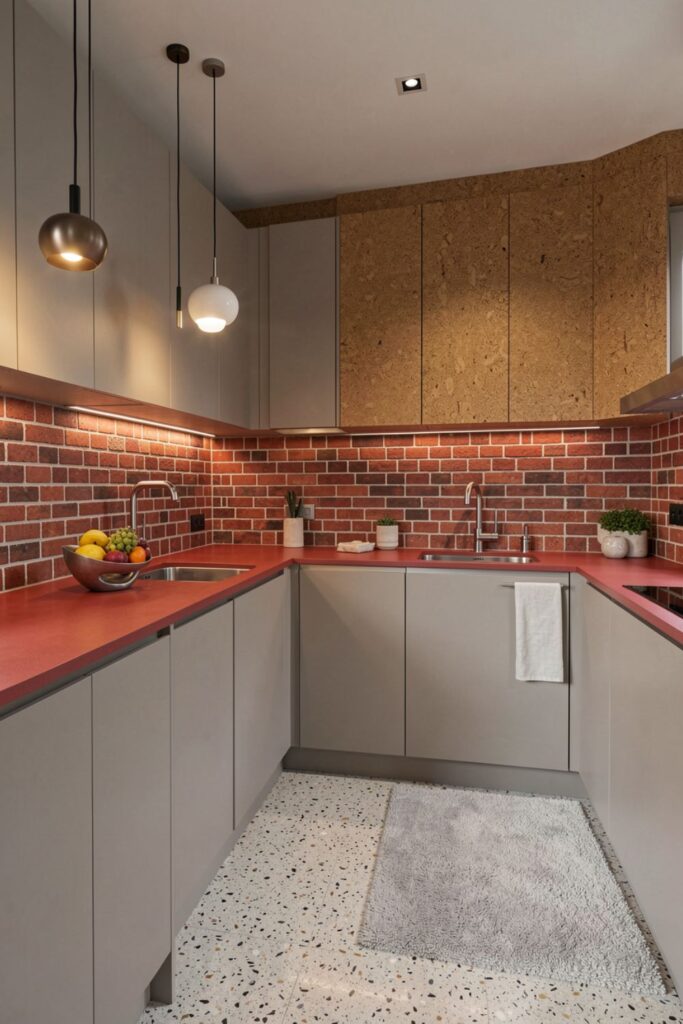 Brick-Red Solid Surface Counters for a Fresh, Fashion-Forward Kitchen