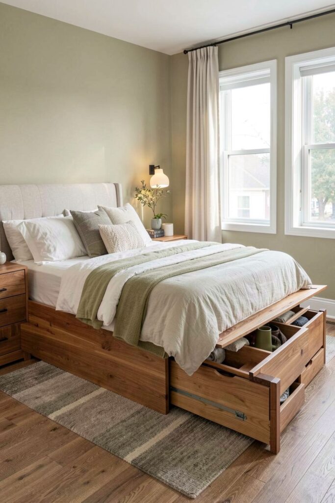 Built-In Bed With Drawer Base and Pull-Out Desk Extension