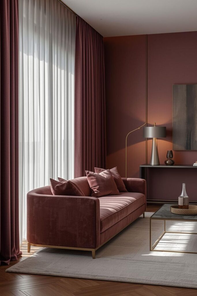 Contemporary Living Room with Floor-to-Ceiling Curtains