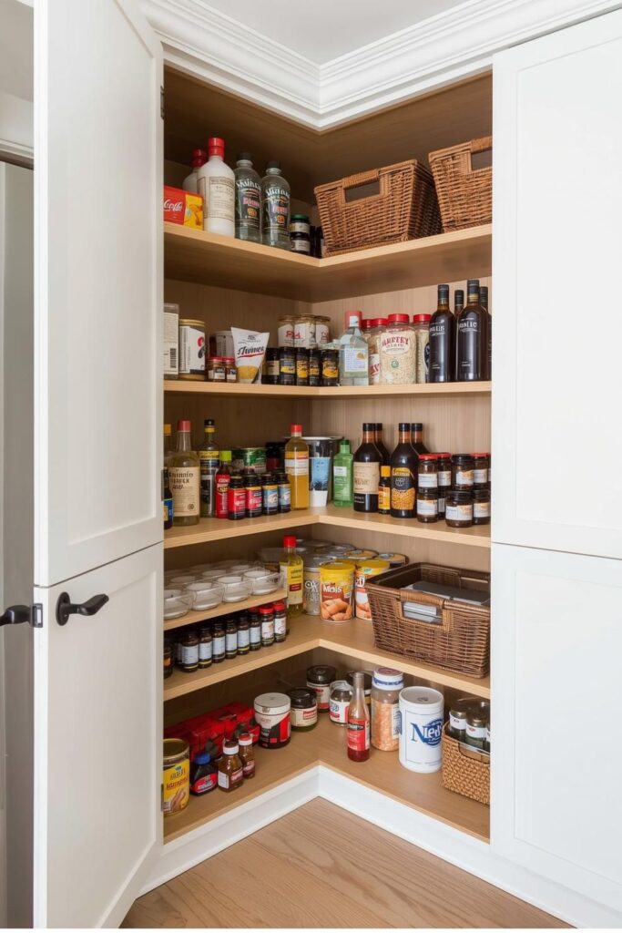 Corner Pantry Cabinets With Swing-Out Shelves for Zero Wasted Space