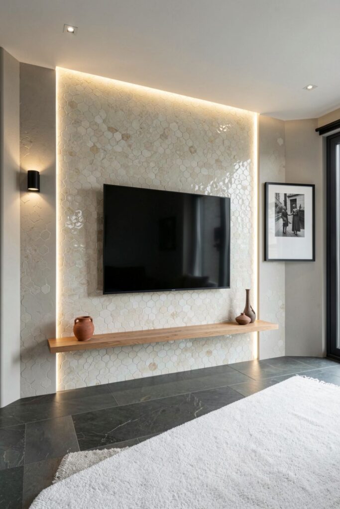  Cream Zellige Tile TV Wall With Subtle Sheen