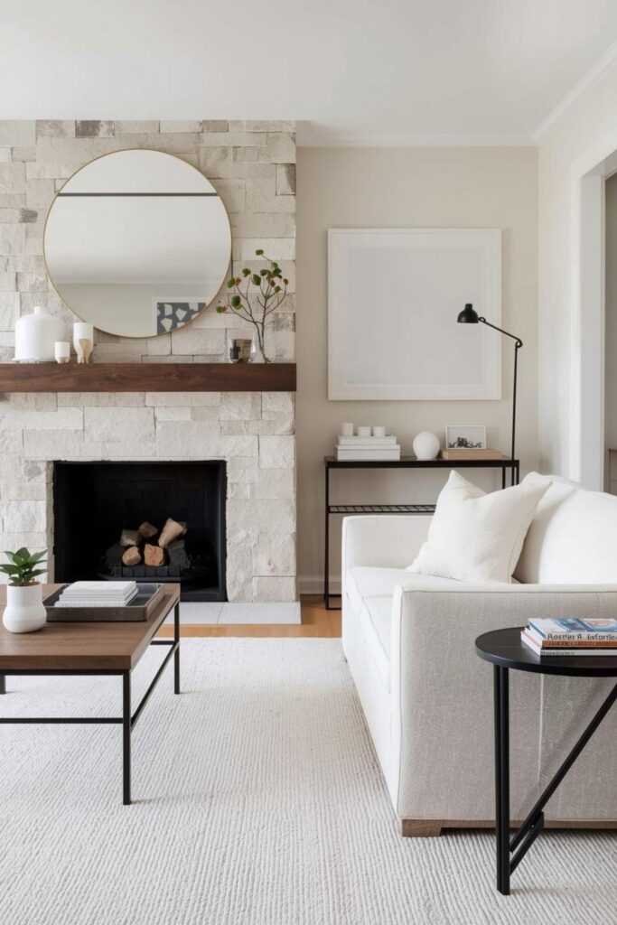 Creamy Off-White With Natural Stone and Black Contrast