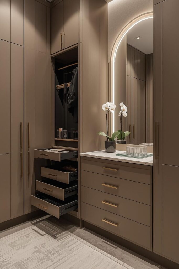 Dressing Room Vanity Wall with Appliance Garage Storage