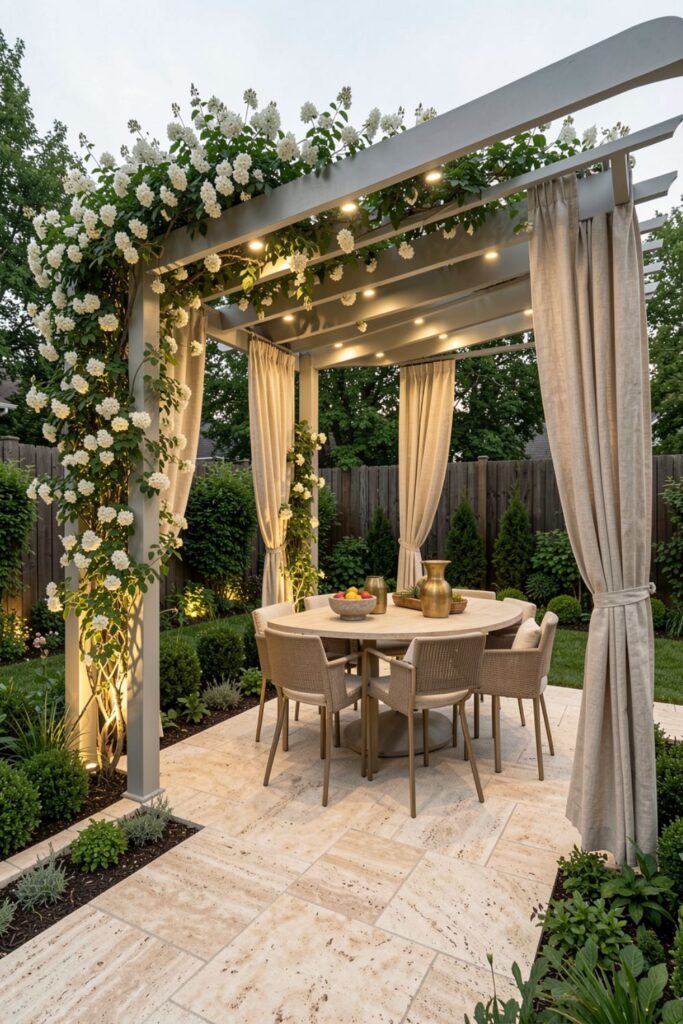 Elegant Backyard Pergola Garden With Climbing Greens And Shade