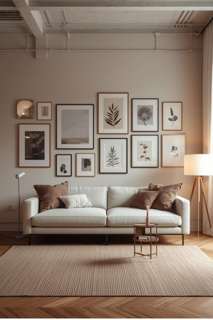  Gallery Wall In Neutrals For A Personal Yet Cohesive Loft Look