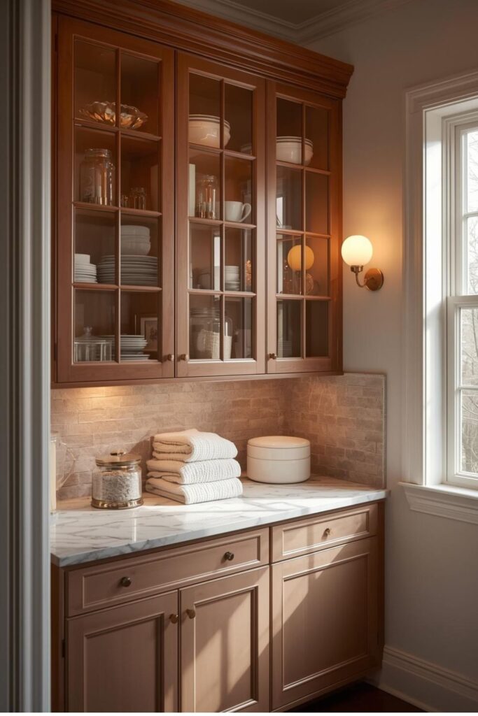 Glass-Front Upper Cabinets to Showcase Pantry Staples Beautifully