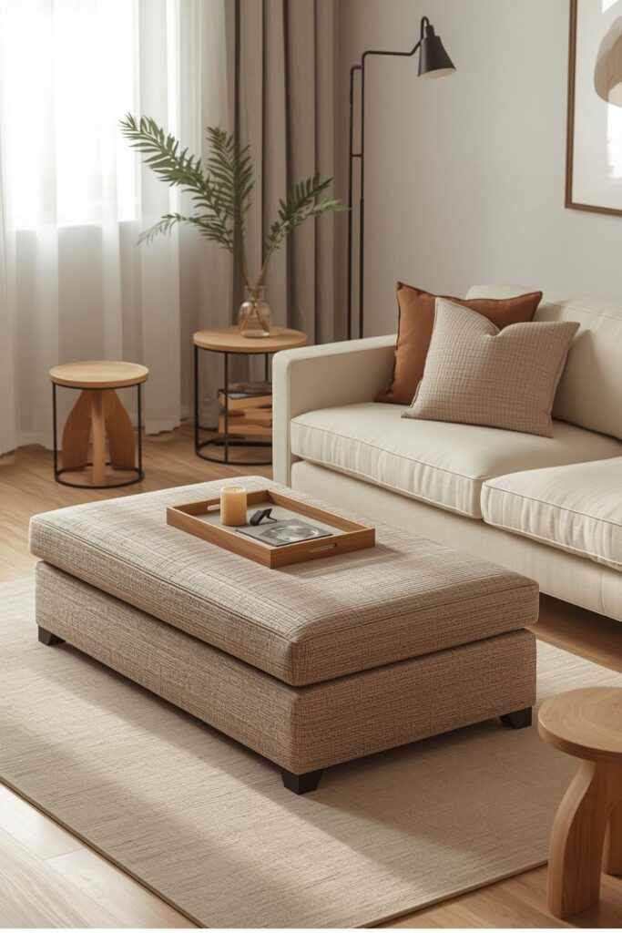 Hidden Storage Ottoman as Coffee Table and Extra Seating