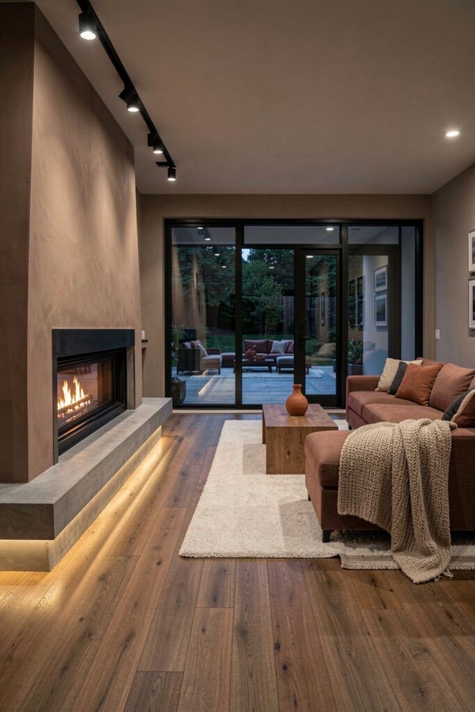 Indoor Fireplace Paired With Outdoor Lounge Hearth Extension