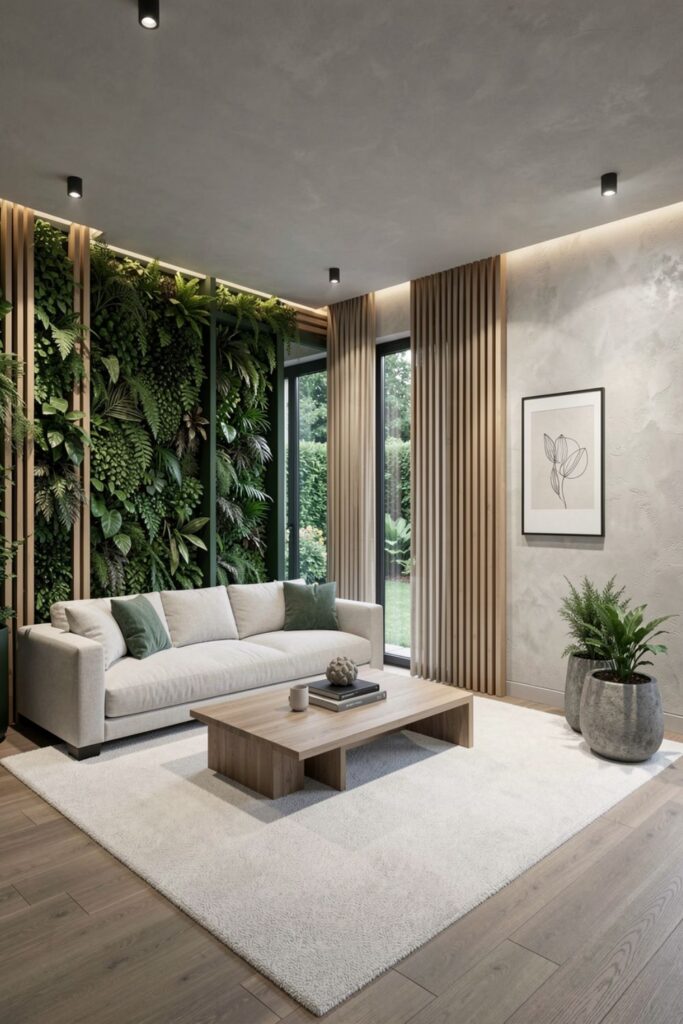 Indoor Plant Wall Facing Outdoor Greenery for Biophilic Depth