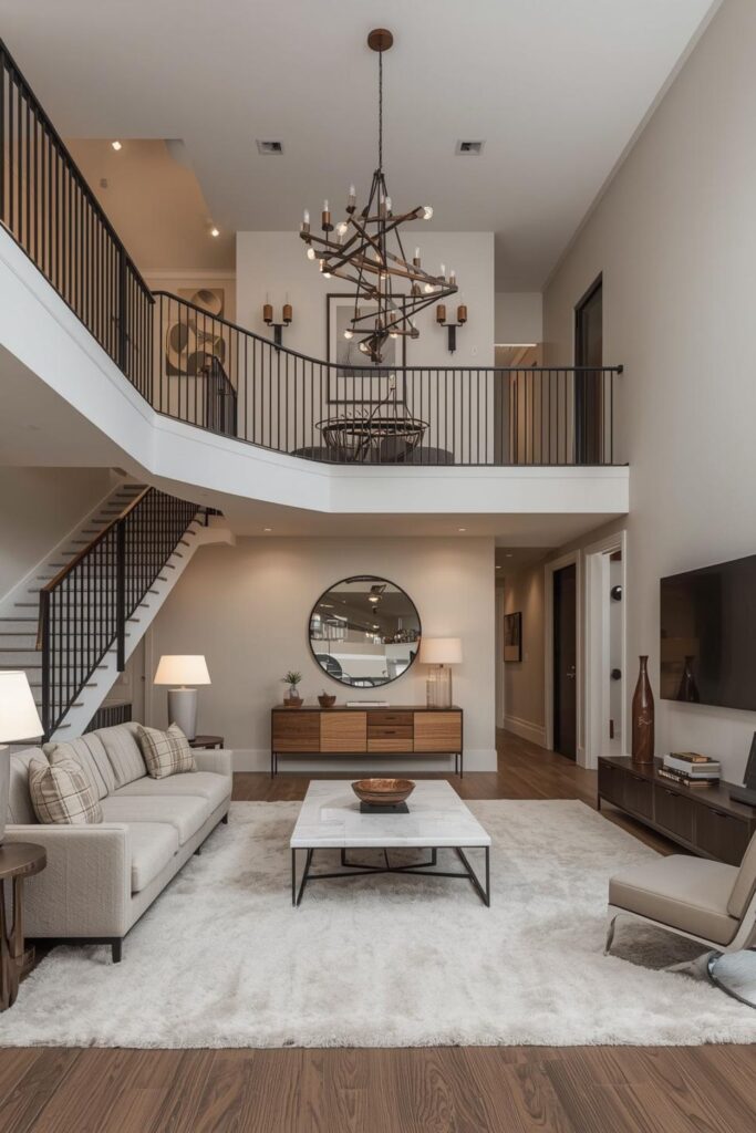 Ivory and Bronze Great Room With Sculptural Seating Layout