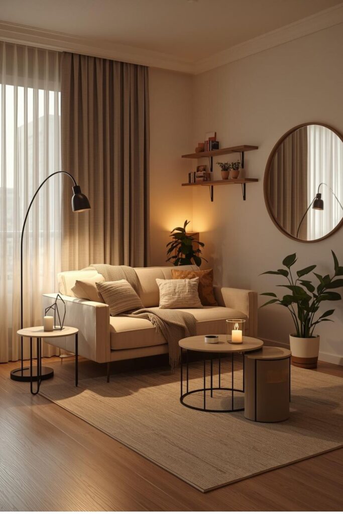 Layered Lighting Trend Floor Lamp, Table Lamp, and Candles