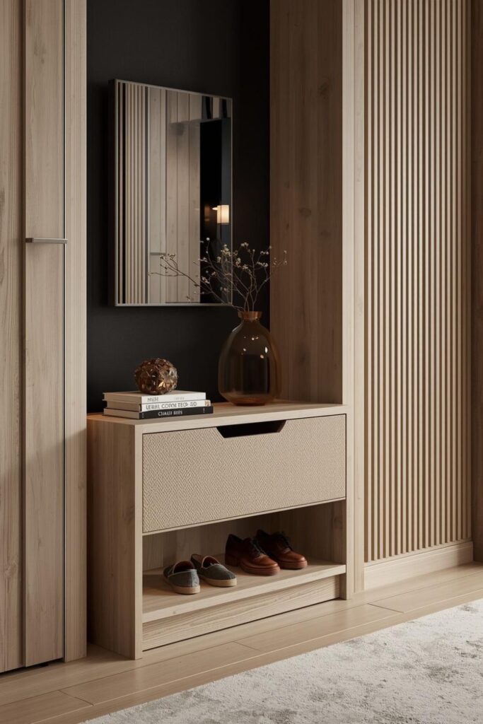 Light Ash Cabinet With Soft-Close Drawers And Display Shelf
