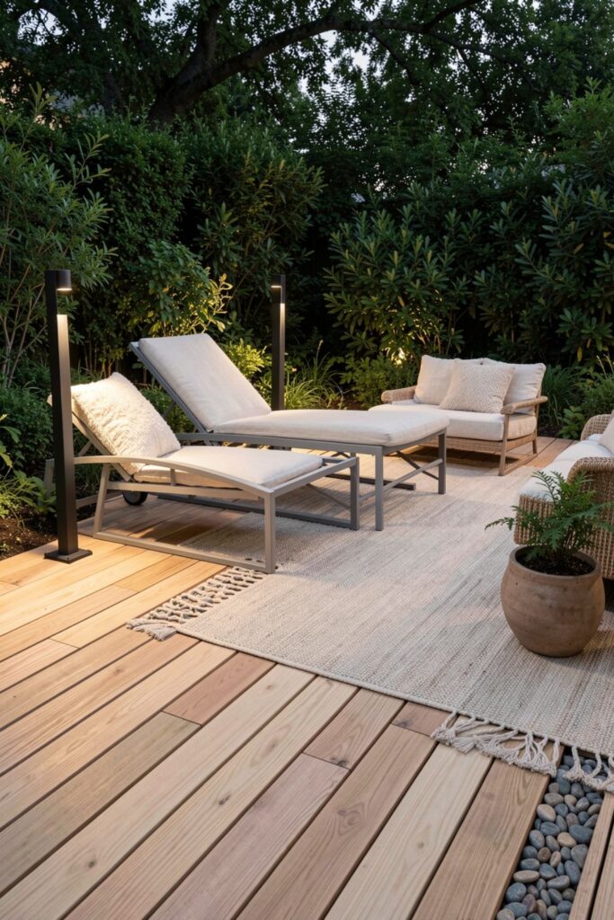 Light Maple Deck With Low Lounge Chairs and Pebble Strip