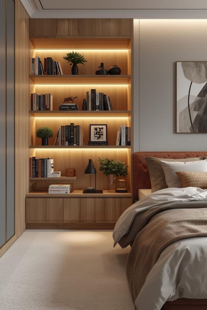 Light Oak Corner Bookcase With Hidden LED Channel Detail