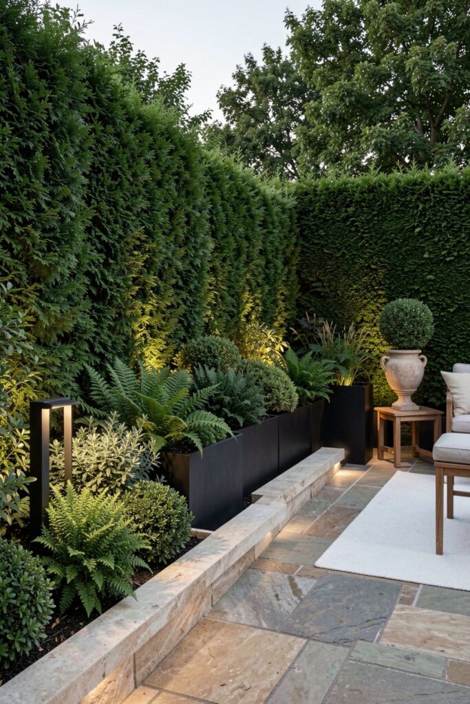 Lush Garden Backyard Design With Layered Greens And Privacy
