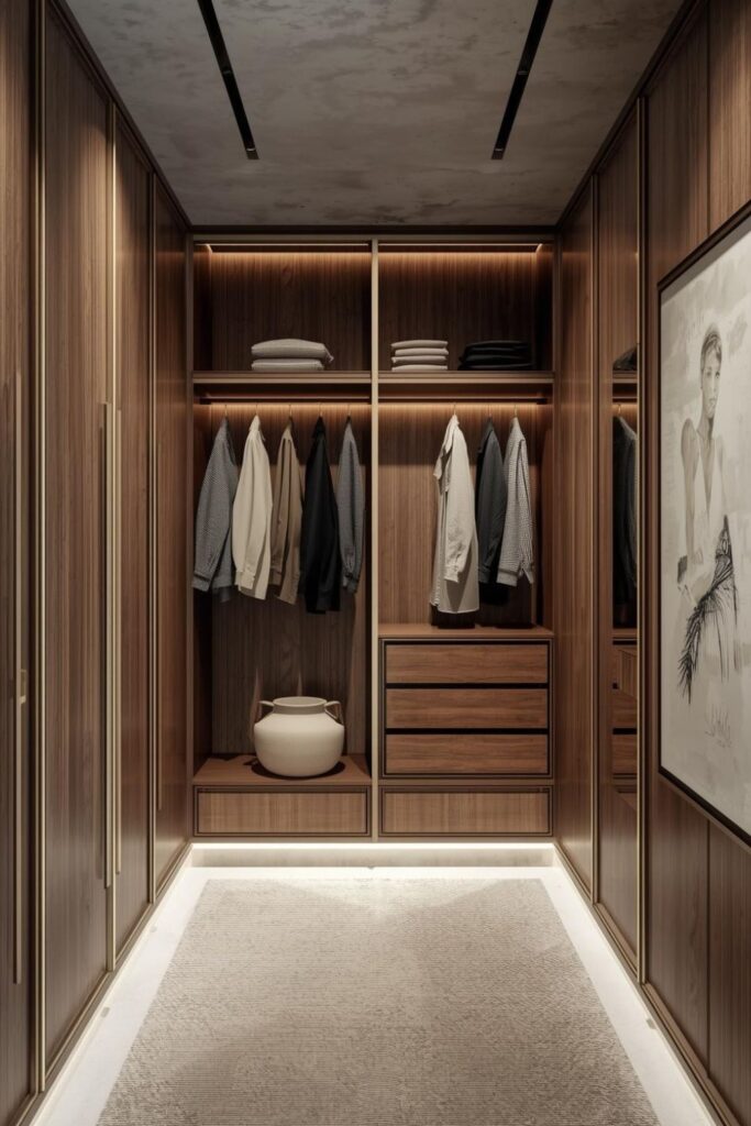 Modern Dressing Room with Double-Hang Rails and Shoe Stage