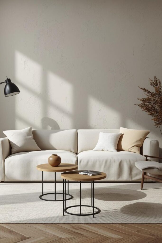 Neutral Modern Living Room with Slipcovered Sofa and Black Accents