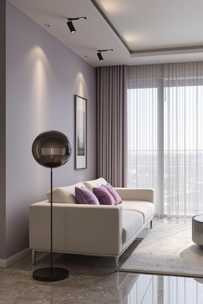 Pale Lavender Gray With Chrome and Soft White Seating