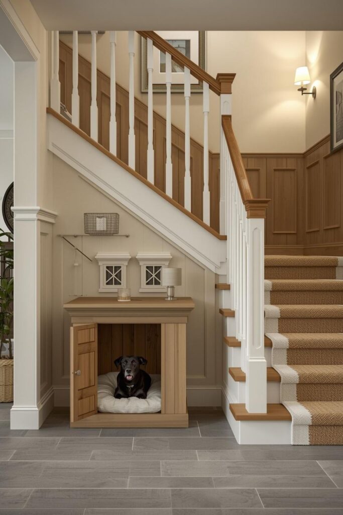 Paneled Wainscoting Dog House With Mini Farmhouse Windows